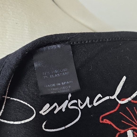 Desigual Black & White Graphic Dress with Red Sash Belt – Made in Spain – Size M - Picture 9 of 10